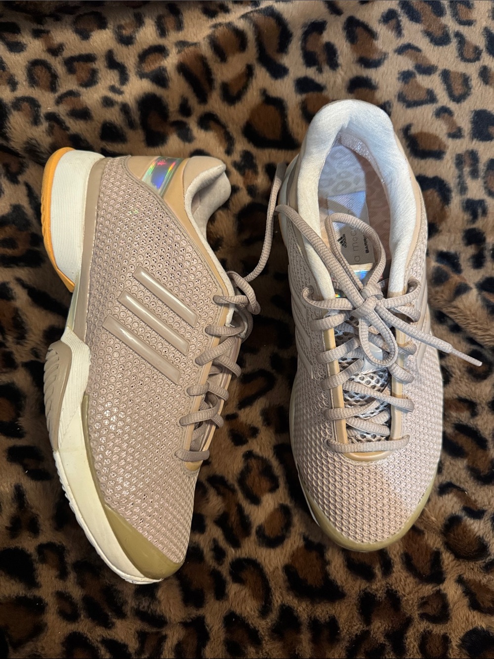 adidas Women's Beige Knit Athletic Sneakers with Subtle Metallic Accent